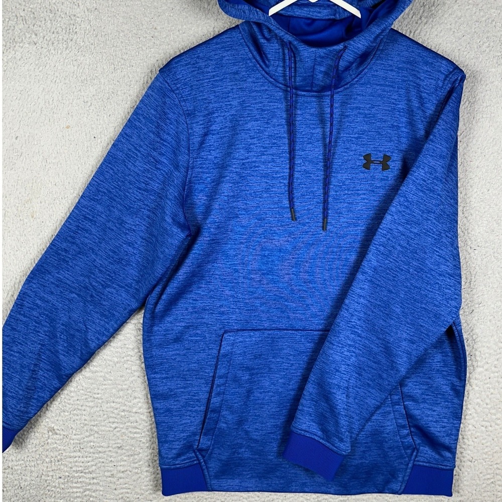 Under Armour Hoodie Mens Medium Blue ColdGear Heather Sweatshirt Drawstring Logo
